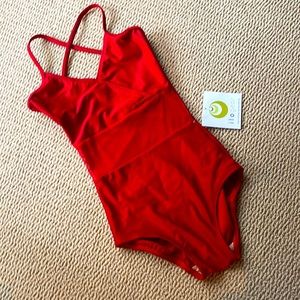 NEW W TAGS Ilogear Ruby Red Havana Leotard with Mesh Front
